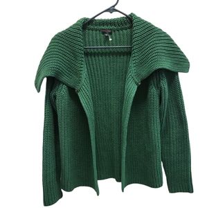 Talbots Womens Small Cardigan Sweater Open Front Green Knit 100% Cotton